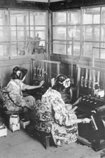 Silk production female worker spool silk yarn on a reel 1910 OLD PHOTO
