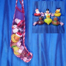Christmas Stocking Mini Fun Flock Santa Snowman Reindeer Rubber Ducks Candy NEW