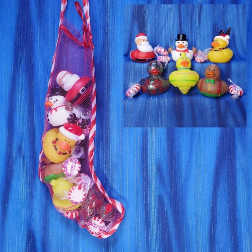 Christmas Stocking Mini Fun Flock Santa Snowman Reindeer Rubber Ducks Candy NEW - Picture 1 of 7