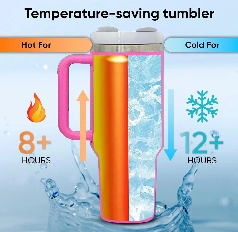 Tumbler 40oz Stainless Steel Tumbler with Lid and Straw, Double Wall Vacuum pink