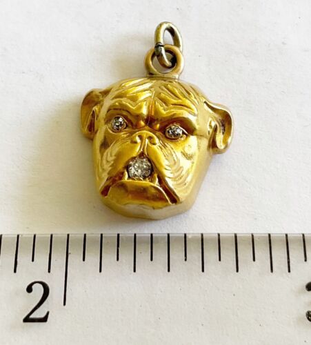 Antique Art Nouveau 14k Gold Charm/Drop, Dog Head - Picture 2 of 7