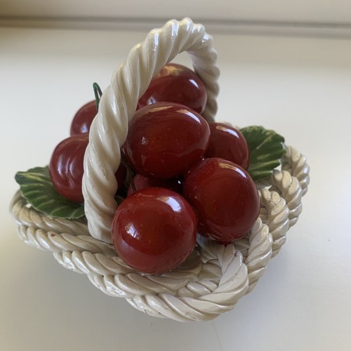 Bassano Cherry Fruit White Basket Italy Ceramic Small - Picture 2 of 12
