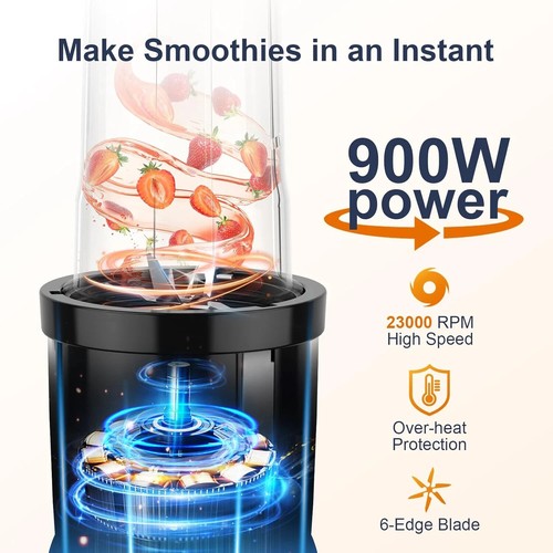 Smoothie Blender, 900W Personal Blender for Shakes and Smoothies for Kitchen wit - Picture 2 of 10