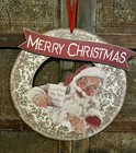 Santa Claus Vintage Style Merry Christmas New Years Wishes Wreath Front Door