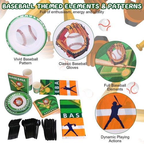 171Pcs Baseball Party Supplies Kit Birthday Party Baseball Dinnerware Decoration - Picture 8 of 10