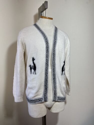 Vintage Unisex Alpaka Wolle Strickjacke Pullover Lama Creme Braun Peruanisch M - Bild 2 von 10