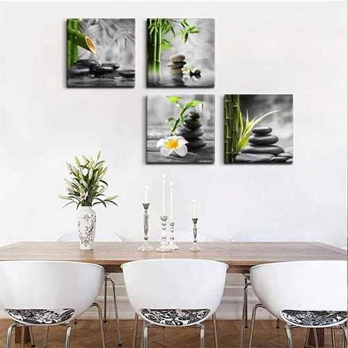 Bamdeya Zen Bathroom Decor Black and White Wall Art Grey Green Room Decor Stone - Picture 2 of 7