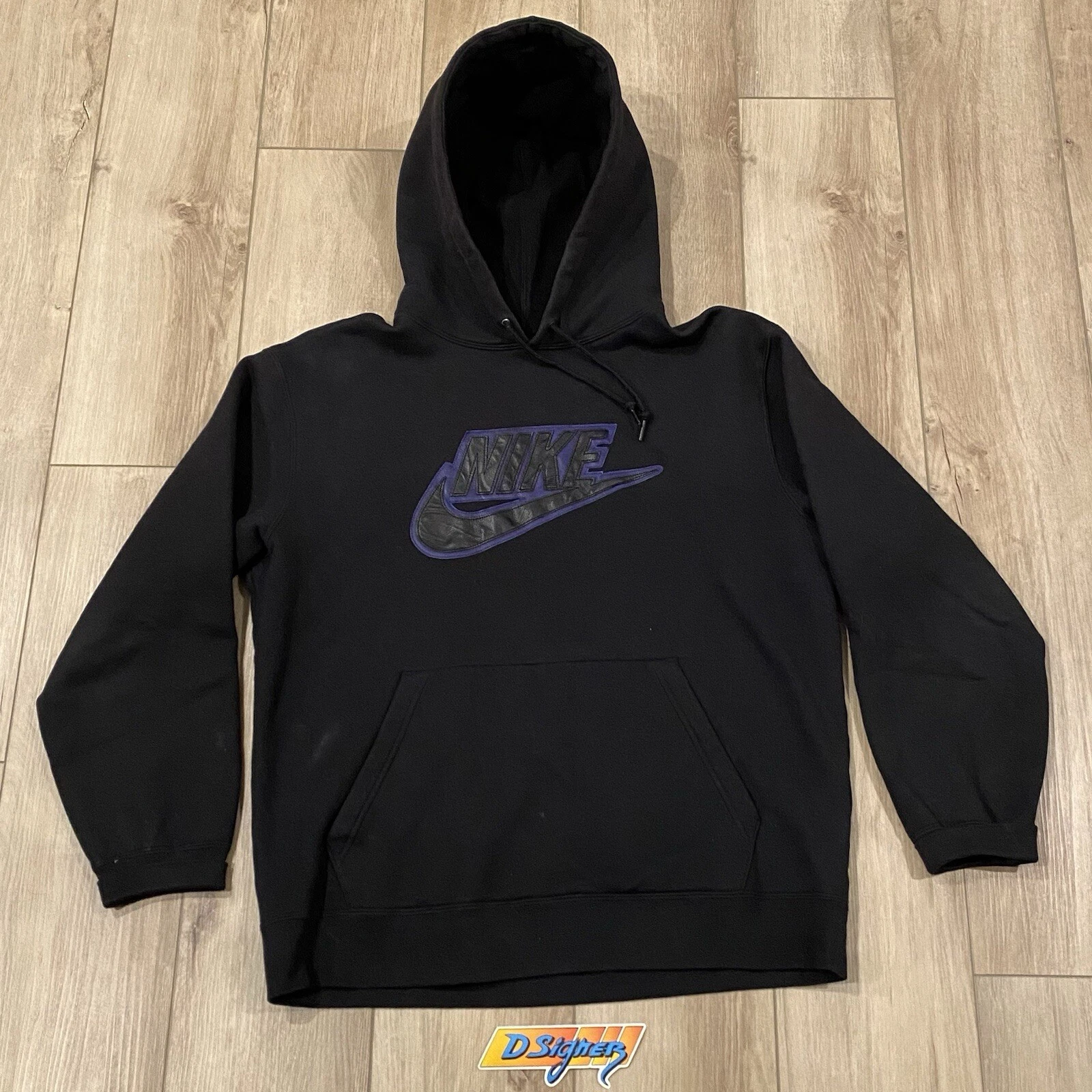 Sweat à capuche taille L Supreme Nike cuir appliqué logo F/W 2019 noir violet bogo