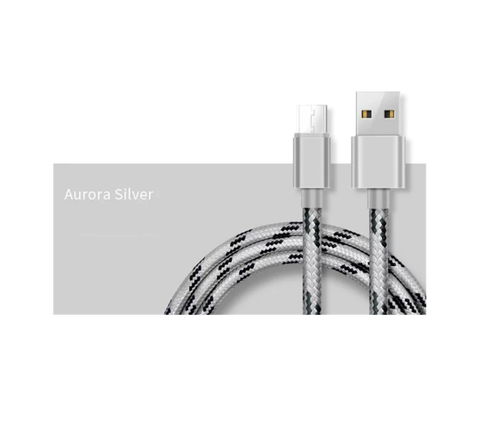 Neuf 1m Nylon Micro USB Rapide Charge Rapide 2A Argent 100cm Câble Données #1145