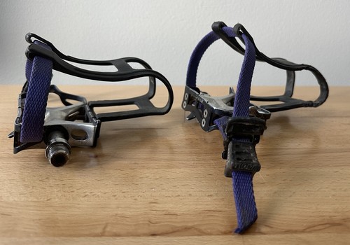 Vintage Suntour Superbe Road Bike Pedals Black 9/16” Toeclips With Hot Tips - Picture 7 of 9