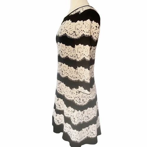 Sandra Darren Dress Sz M Womens Black and Ivory Fit Flare Lace Pattern Dress - Picture 4 of 9