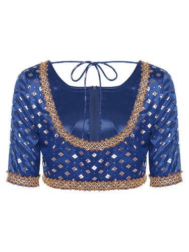 Women Blouse Short Sleeve Costumes Banaras Crop Top Guest Indian Special Saree - Bild 28 von 72