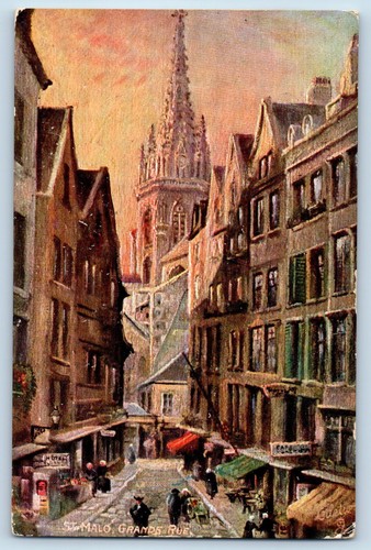 St. Malo Bretagne Frankreich Postkarte Grande Rue 1913 verschickt Oilette Tuck Art