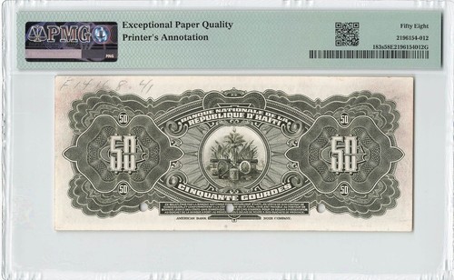 HAITI 50 Gourdes 1919 (1951-1964), P-183s ABNC Print, Original a/UNC PMG 58 EPQ. - Picture 2 of 2
