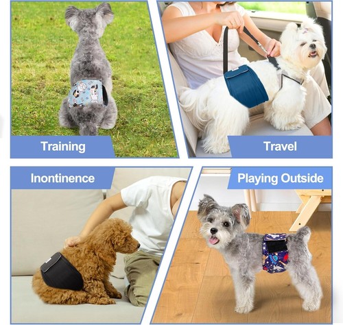 Paquete de 5 pañales reutilizables Grecle para perros machos bandas para el vientre alta absorción XS astronauta - Imagen 5 de 6