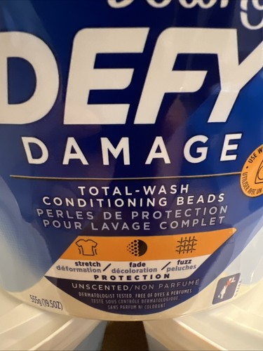 3 Downy Defy Damage Total Wash Conditioning Beads UNSCENTED 19.5 Oz. each Tub - Picture 2 of 4