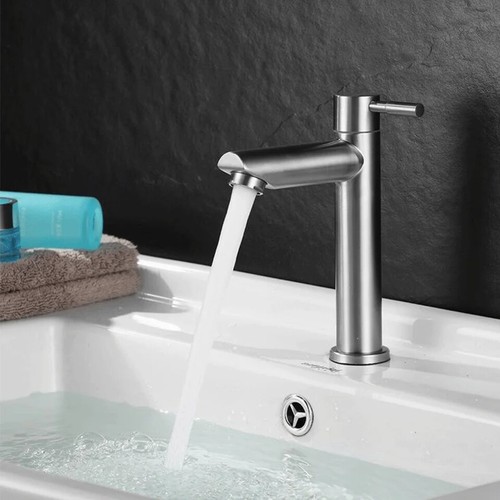 Rubinetto lavabo acciaio inox 1/2" rubinetto singolo acqua fredda bagno balcone - Foto 17 di 17