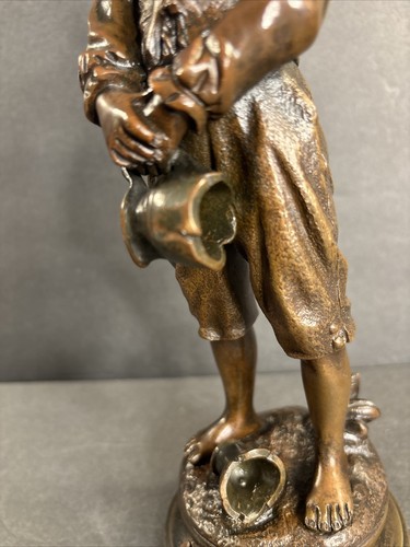 Antique Bronze Sculpture/Broken Jar/Signed/C.Anfrie/France C.1890/Statue/Boy - Picture 3 of 12