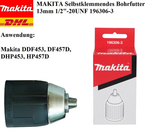 MAKITA Selbstklemmendes Bohrfutter 13mm 1/2"-20UNF 196306-3 DDF453 DF457D DHP453 - Bild 1 von 4