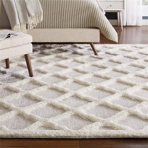 Modway Whimsical 63x89.5" Moroccan Trellis Shag Area Rug in Ivory and Light Gray - Picture 6 of 6