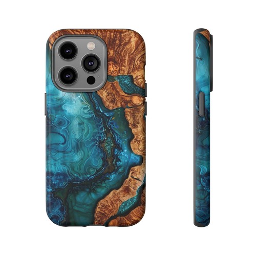 Teal Blue Wood Resin UV Print Phone Case for iPhone, Samsung Galaxy, Pixel - 第 74/209 張圖片