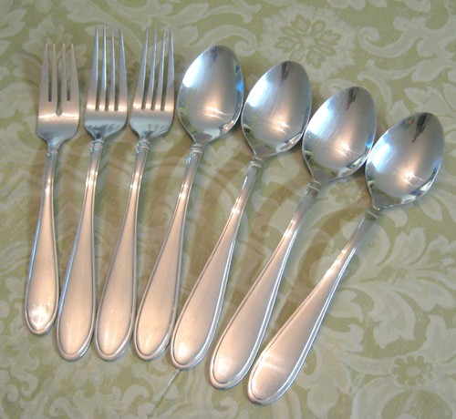 7 Cambridge CHERISH Soup Spoons Dinner Salad Forks Stainless Lot - Picture 3 of 3