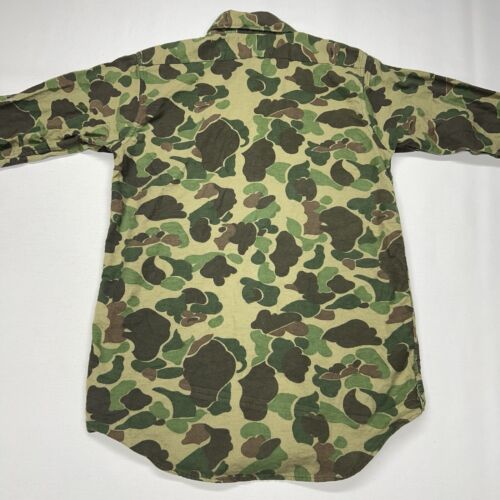 VTG Kamo Button Shirt Mens Small Duck Camo Green 70s Army Hunting Cotton Vietnam - Picture 9 of 15