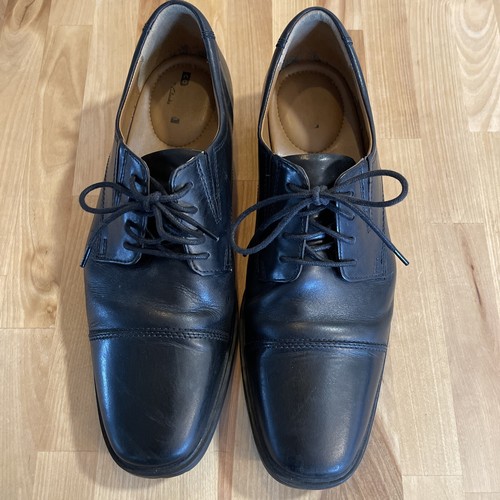 Men's Clarks Whiddon Cap Toe Oxford Pre Owned 9W Black Tie Dress Shoe - Picture 2 of 7