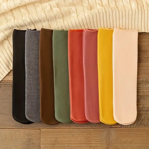 8 Pairs Solid Plush Mid Tube Polyester Socks Fall Winter Comfy Women's Stockings