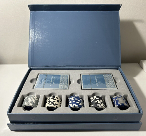 Chrome United Azzaro Promo Boxed Poker Gift Set 2 New Decks Cards Chips - Picture 4 of 13