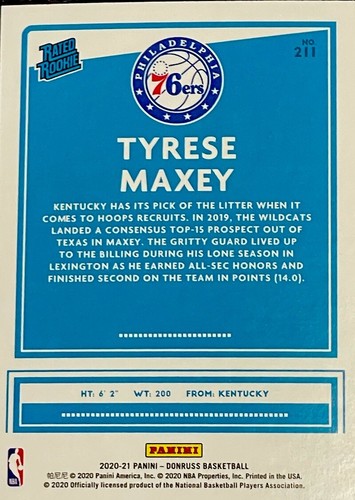 NBA 2020/2021 Panini Donruss Optic Rated Rookie Tyrese Maxey Basketball š #211 - Picture 2 of 2