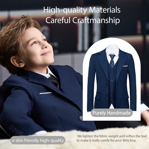 8 Piece Boys Suit Formal Slim Fit Suit Set, Adjustable Waist, Size 2 to Size 20 - Picture 39 of 50