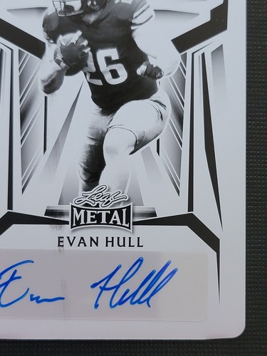 Tarjeta de fútbol americano autógrafa placa de impresión negra Evan Hull 2023 hoja de metal 1/1 XRC - Imagen 5 de 10