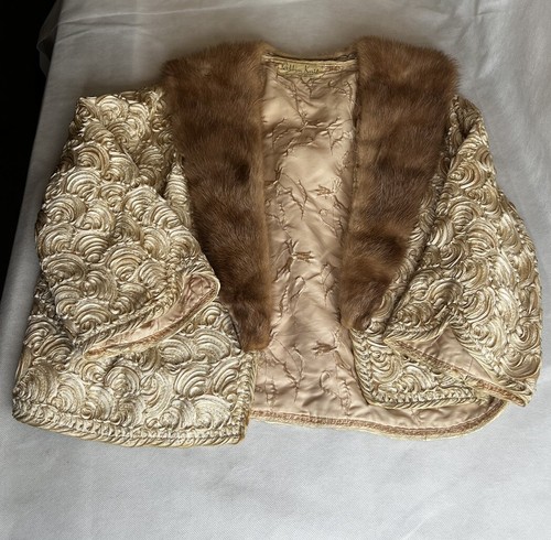 Chaqueta para mujer Dolly Muff vintage tejida con cinta Bolaro con cuello de piel de visón marrón - Imagen 3 de 13