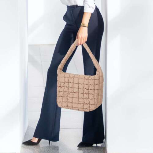Women Winter Puffer Tote Bag Quilted Puffy Handbag Shoulder Bag Underarm Bag - Picture 4 of 17