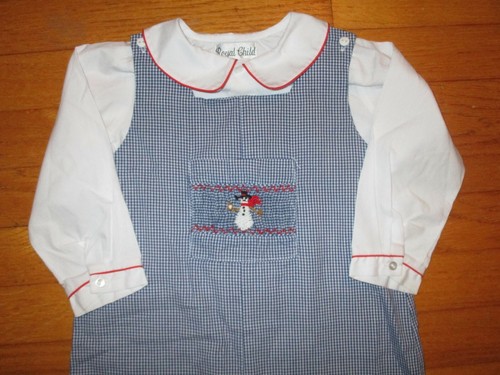 Royal Child Smocked Snowman Longall/romper/Jon Jon & White Shirt 18 Months - Picture 3 of 7