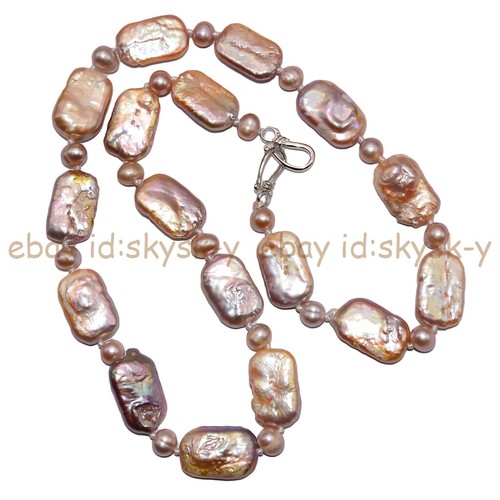 11-18mm Natural Pink Purple Rectangle Pearl Necklace Stud Earrings Jewelry Set - Picture 11 of 19