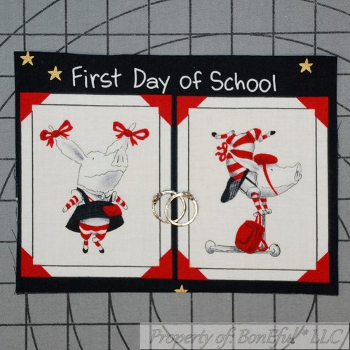 BonEful Fabric Cotton Quilt VTG Black White Art Olivia The Pig Frame B&W Red HTF - Picture 2 of 7