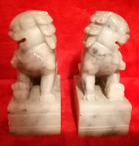 Vintage Chinese Soapstone Pair Of Fu Foo Temple Lions Dogs - Picture 4 of 12