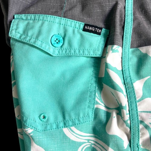 Hang Ten Boys Swim Trunks Teal Gray Shorts Floral Size Large 14/16 - Picture 5 of 6