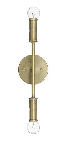 2-Light 15" W x 4" H Mid Century Modern Antique Brass Bath Vanity Sconce Light - Picture 3 of 4