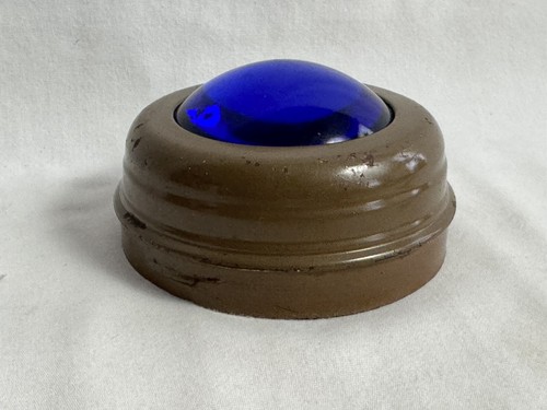 VTG COBALT BLUE GLASS ART DECO FISH EYE BULLET LENS FOR HEADBOARD LAMP SHADE - Bild 3 von 7