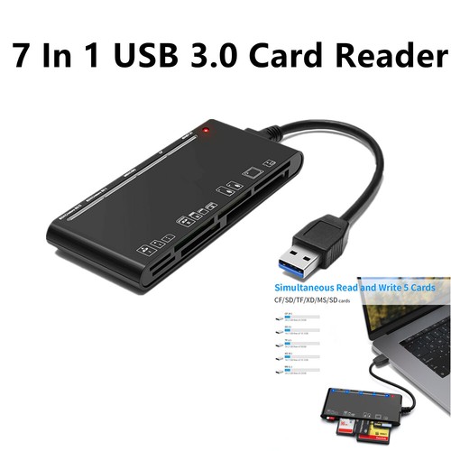 Multi-Slot USB 3.0 Memory Card Reader SD Micro SD CF TF MS XD 7-In-1 Adapter Hub