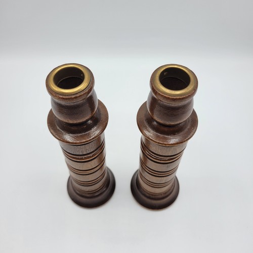 Vtg MCM Wood Taper Candle Holders 8" Tall With 8 Hidden Napkin Rings Set of 2 - Picture 5 of 11