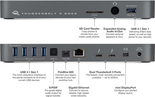 Base OWC 13 puertos Thunderbolt 3 gris espacial OWCTB3DK13PSG MacBook Pro - Imagen 3 de 3