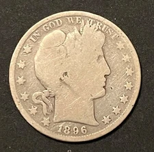 1896 Barber Half Dollar ,  better date , G/ AG condition , nice coin
