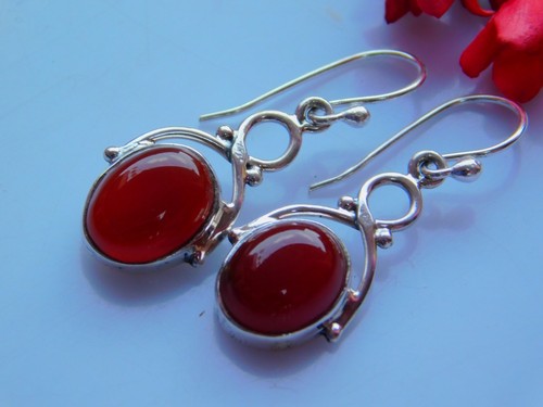 Splendido orecchino in argento massiccio artigianale onice rossa, gioielli gemme in argento sterling 925 - Foto 2 di 6