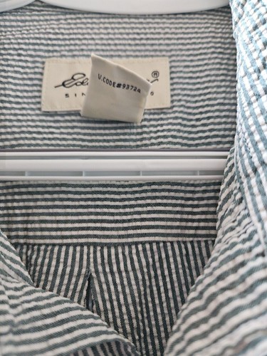 Mens Eddie Bauer Single Pocket Button Down Short Sleeve Shirt Green And White - Picture 4 of 9
