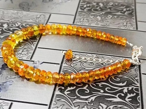 Bracciale AAA+ Rondelle Zaffiro Giallo Argento Sterling 925 Perline Scintilla... - Foto 2 di 4
