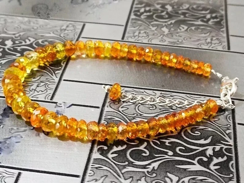 Bracciale AAA+ Rondelle Zaffiro Giallo Argento Sterling 925 Perline Scintilla... - Immagine 2 di 4